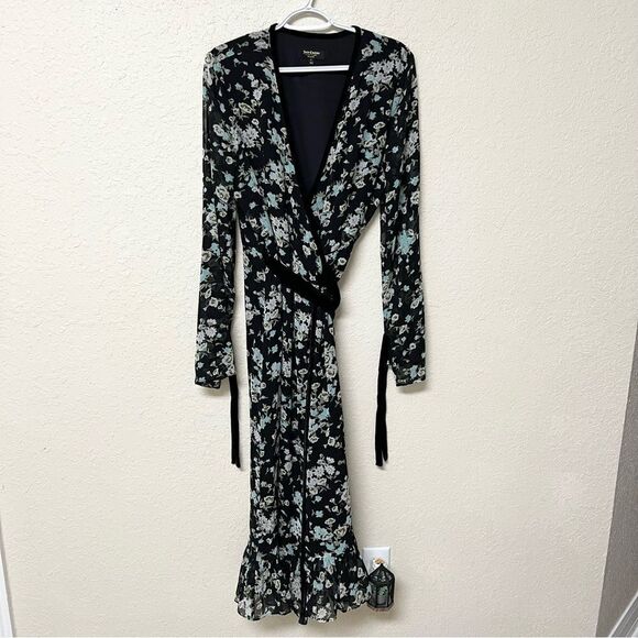 Juicy Couture Dresses & Skirts - Juicy Couture Black Label Floral Tie Faux Wrap Maxi Dress Size L Polyester